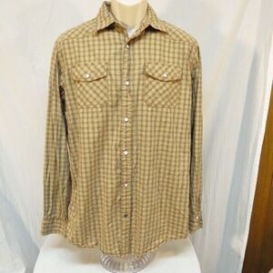 Ace Motorcyle Co. Brown Plaid Pearl Snap Western Shirt Size M